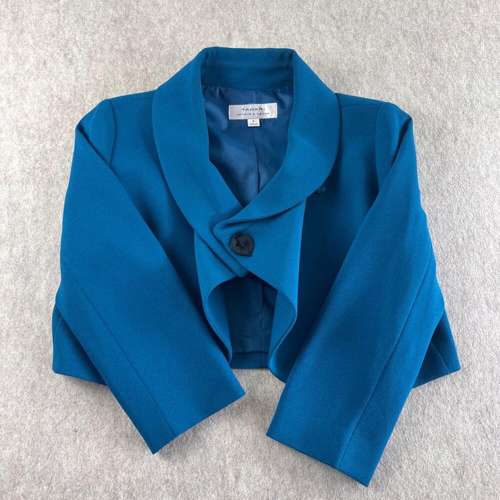 Tahari Vintage Blue Cropped Blazer Jacket Size 6